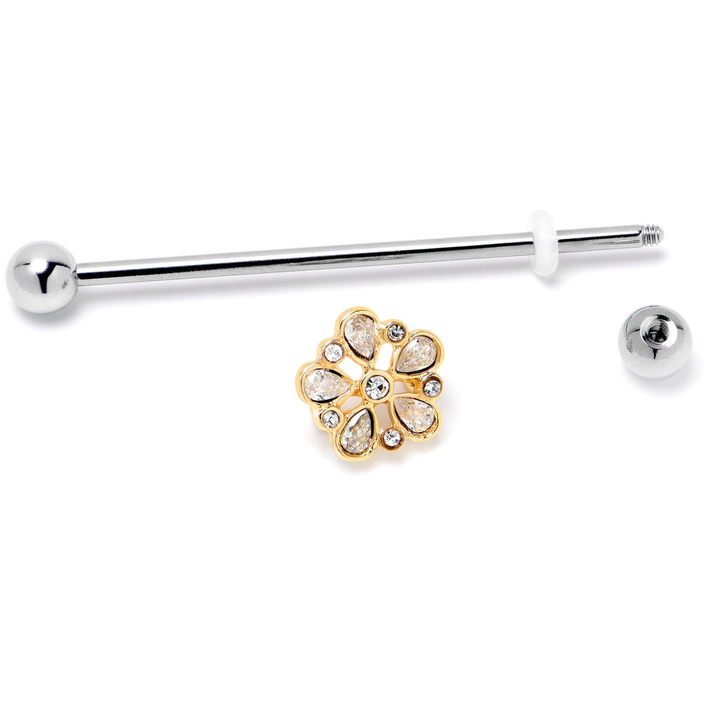 BodyCandy 14G Clear Gem Filigree Flower Fantasy Industrial Barbell 38mm — side view