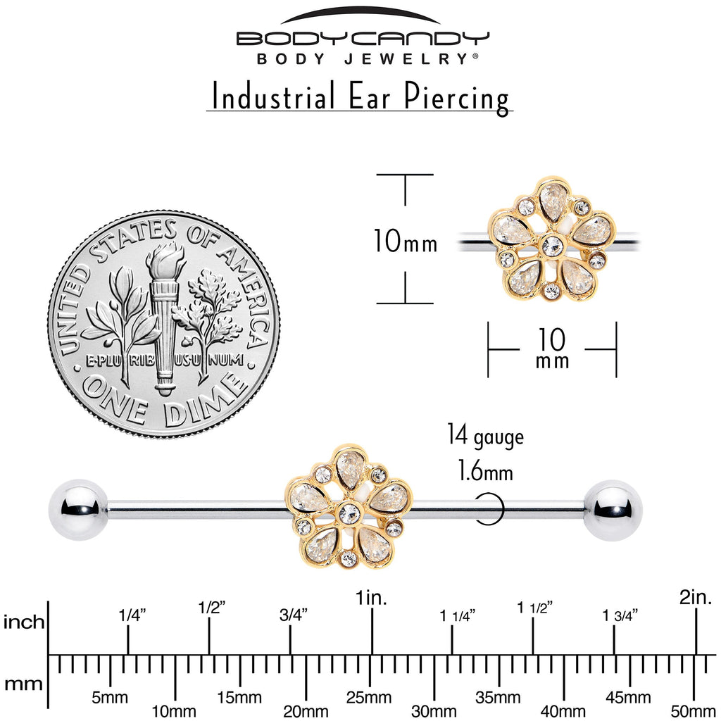 BodyCandy 14G Clear Gem Filigree Flower Fantasy Industrial Barbell 38mm — alternative angle