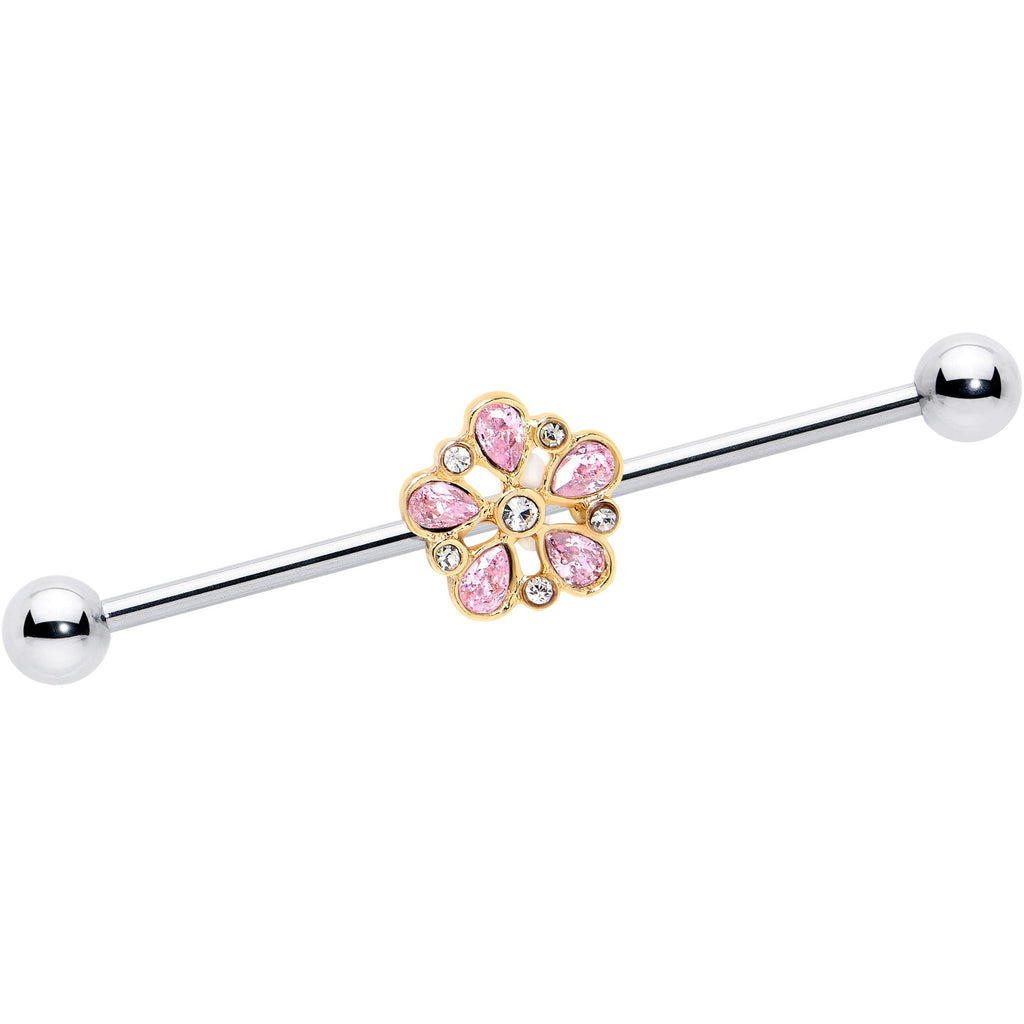 BodyCandy 14G Pink Gem Filigree Flower Fantasy Industrial Barbell 38mm — main product shot