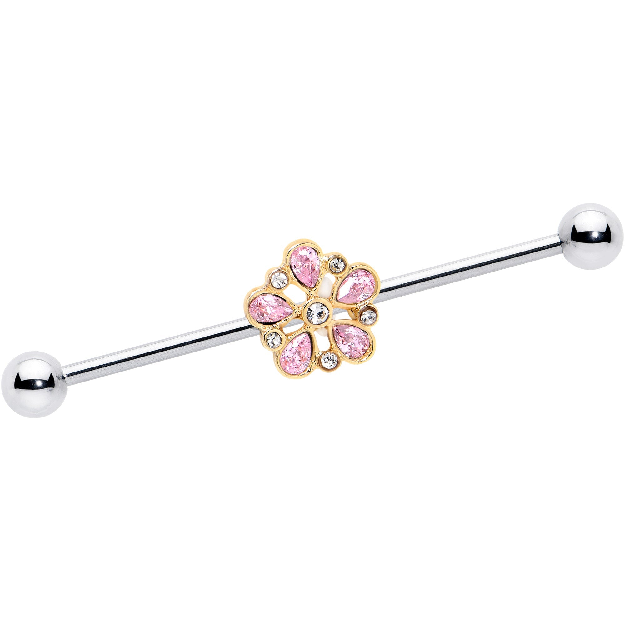 BodyCandy 14G Pink Gem Filigree Flower Fantasy Industrial Barbell 38mm — main product shot