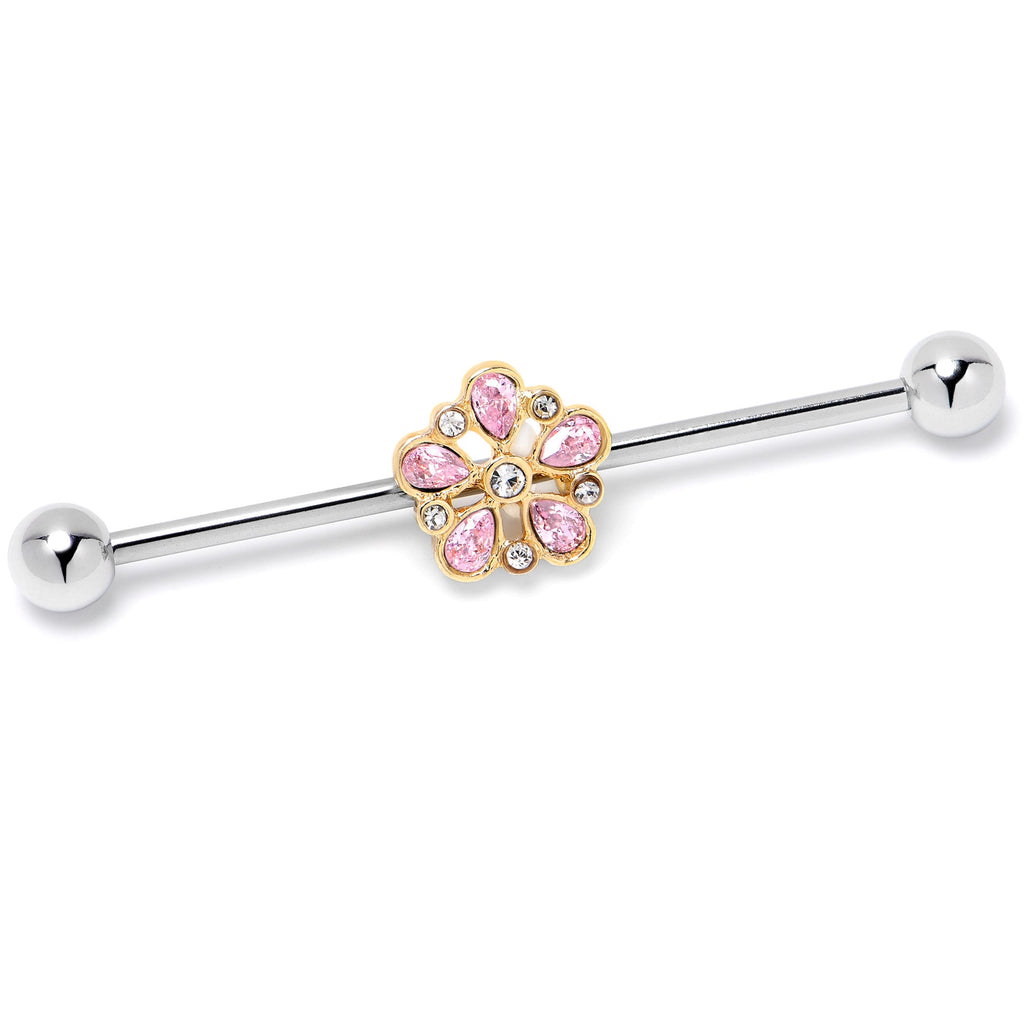 BodyCandy 14G Pink Gem Filigree Flower Fantasy Industrial Barbell 38mm — lifestyle context