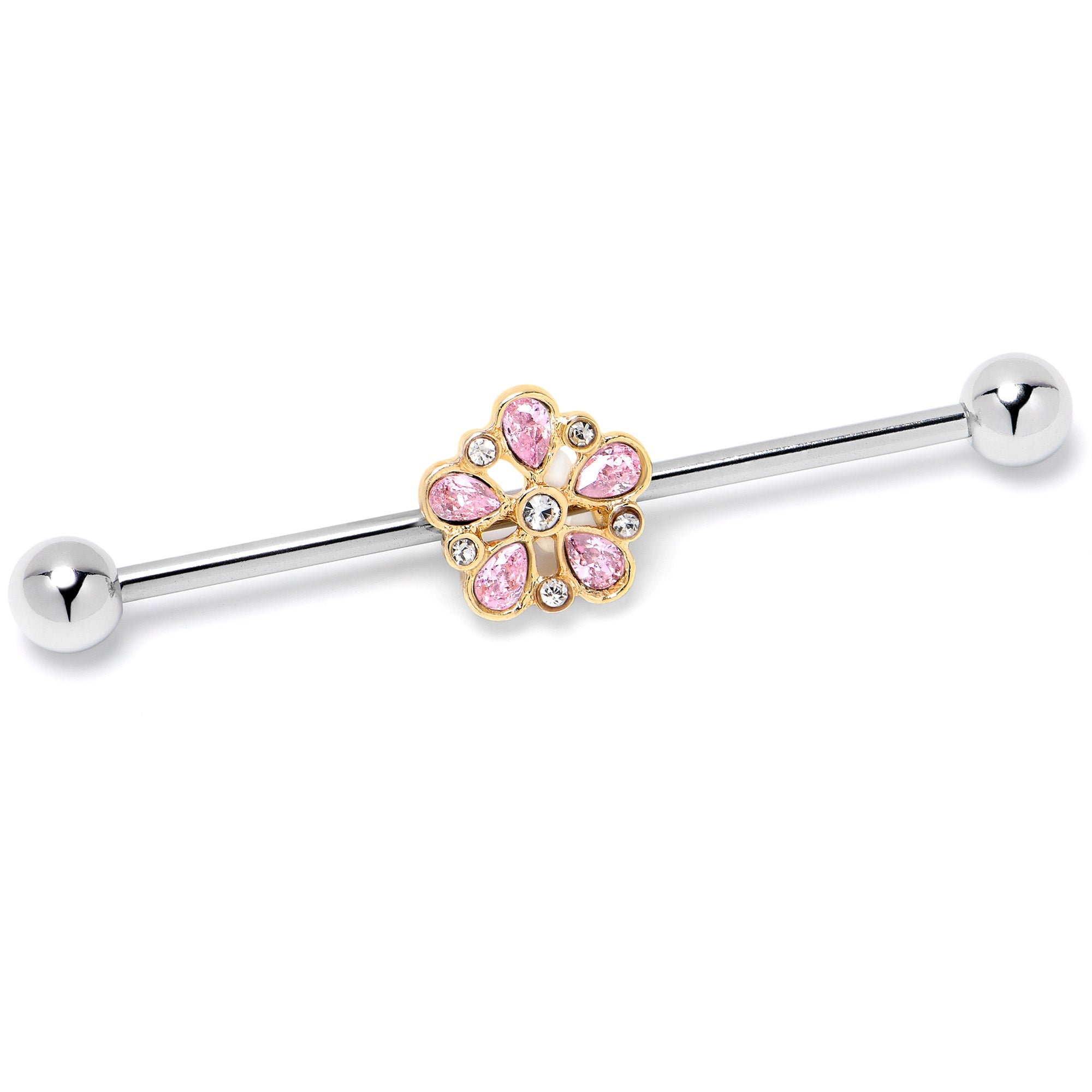 BodyCandy 14G Pink Gem Filigree Flower Fantasy Industrial Barbell 38mm — lifestyle context