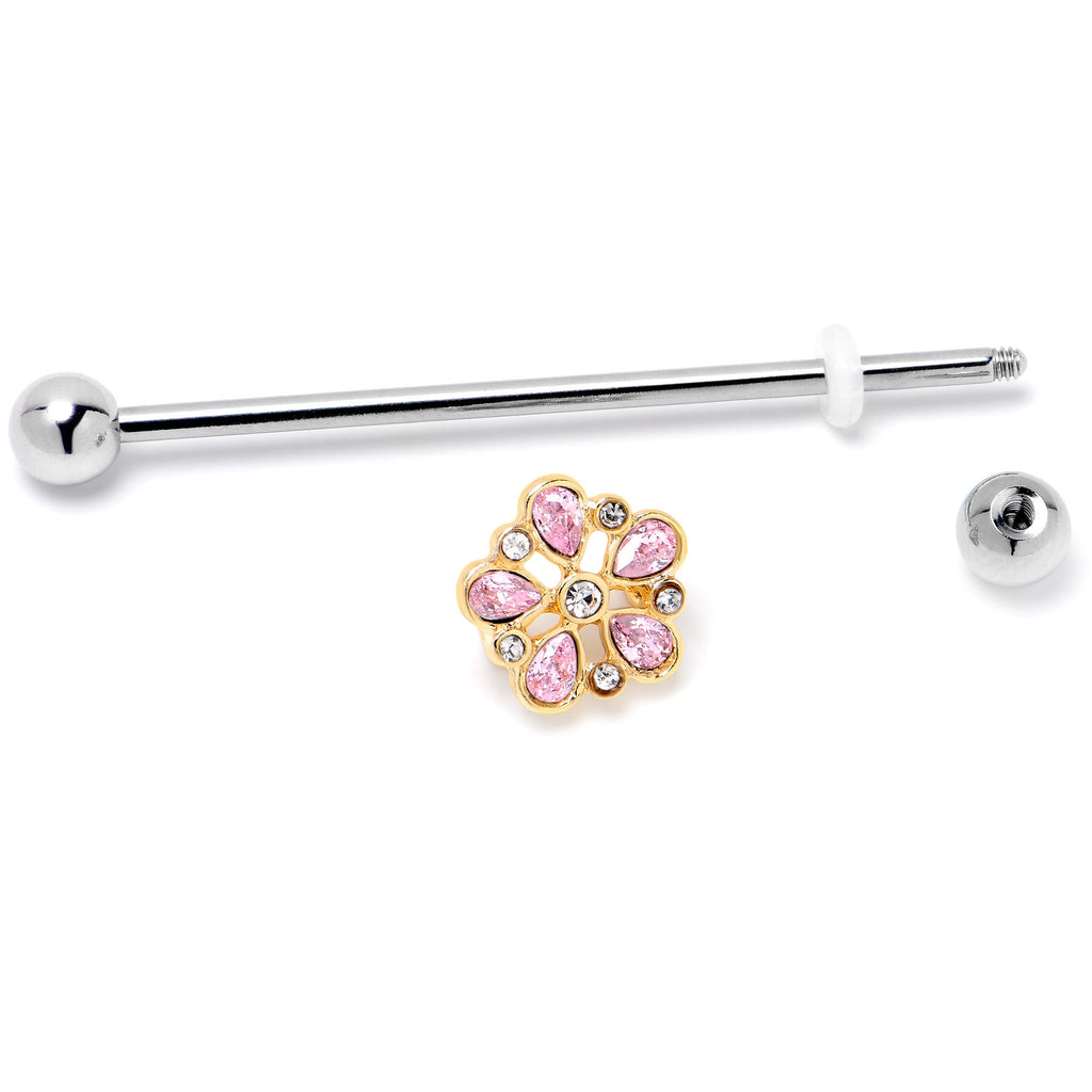 BodyCandy 14G Pink Gem Filigree Flower Fantasy Industrial Barbell 38mm — side view