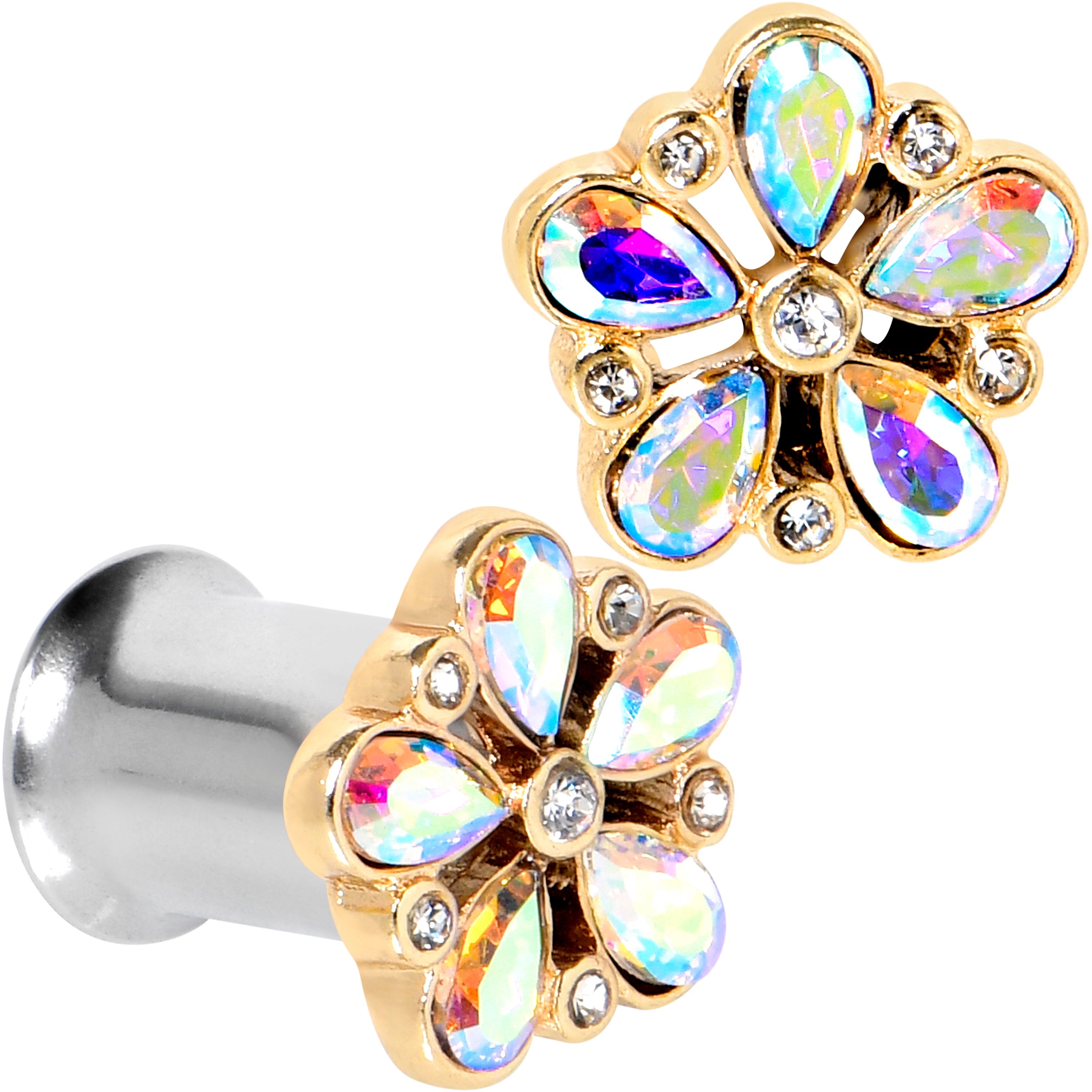 BodyCandy Gem Filigree Flower Fantasy Double Flare Plug Set Sizes 6mm to 25mm — side view