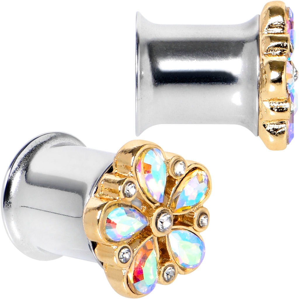 BodyCandy Gem Filigree Flower Fantasy Double Flare Plug Set Sizes 6mm to 25mm — detail close-up