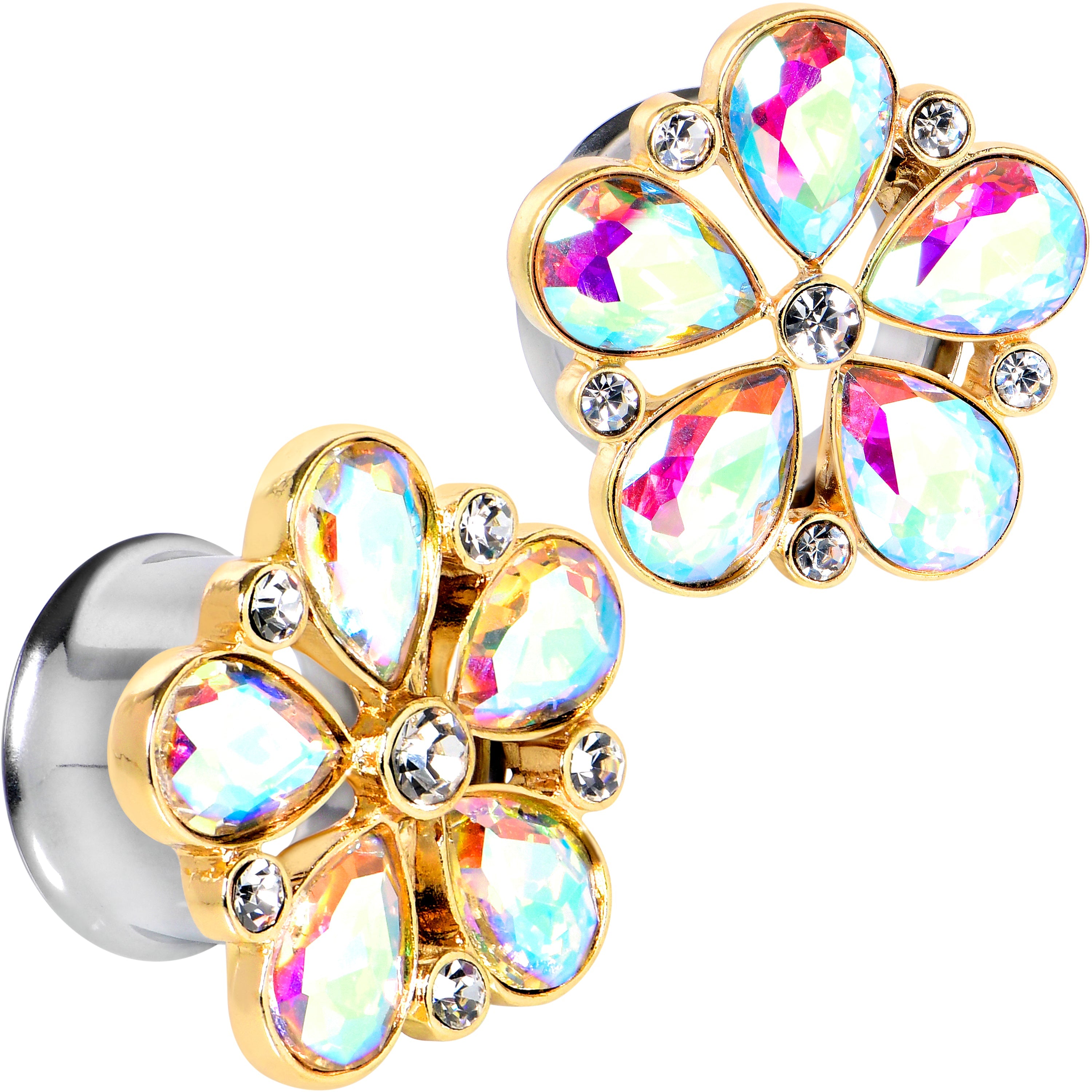 BodyCandy Gem Filigree Flower Fantasy Double Flare Plug Set Sizes 6mm to 25mm — size reference