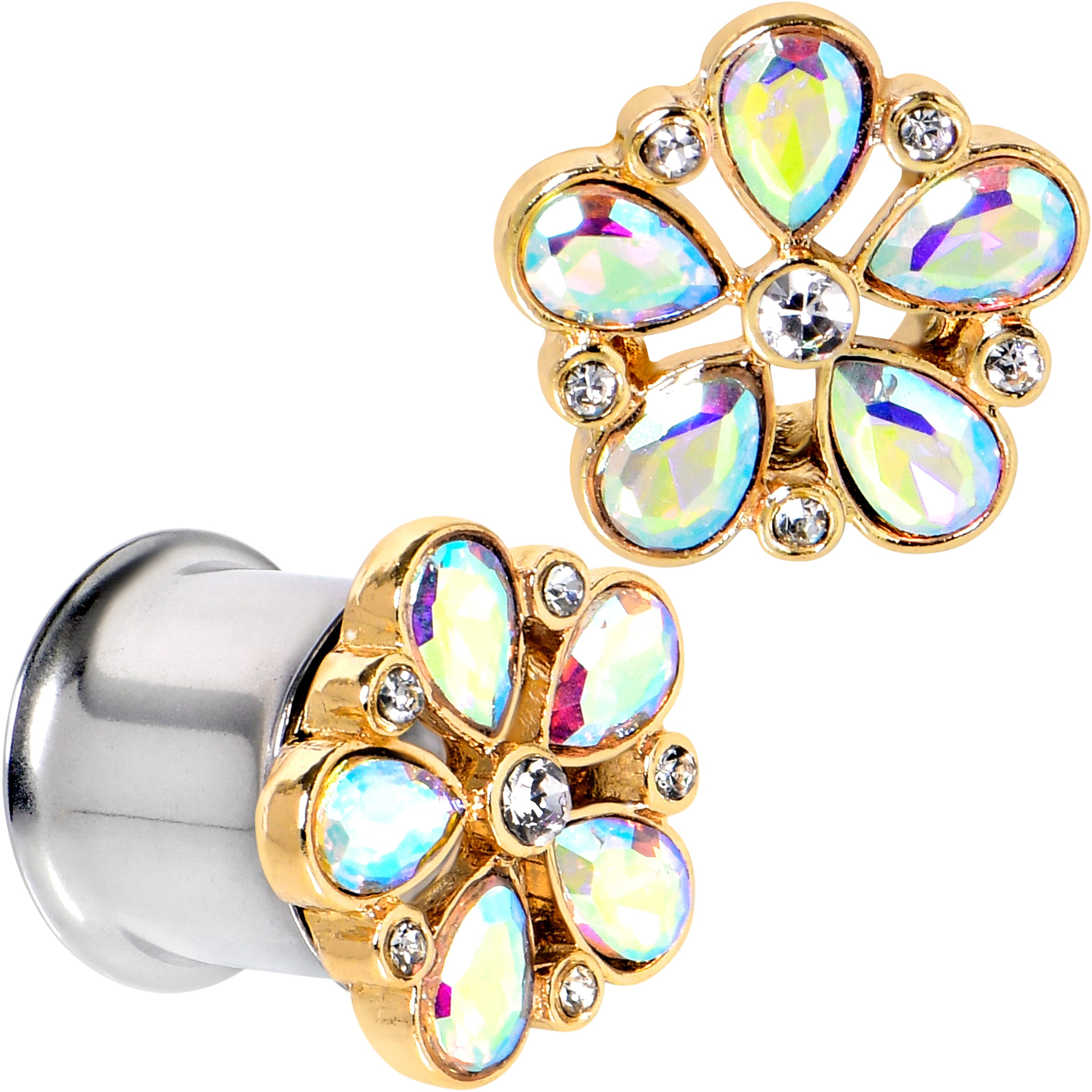 BodyCandy Gem Filigree Flower Fantasy Double Flare Plug Set Sizes 6mm to 25mm — main product shot