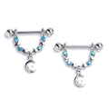 BodyCandy 14G 9/16 Blue Clear Gem Crescent Moon Stars Dangle Nipple Ring Set — main product shot