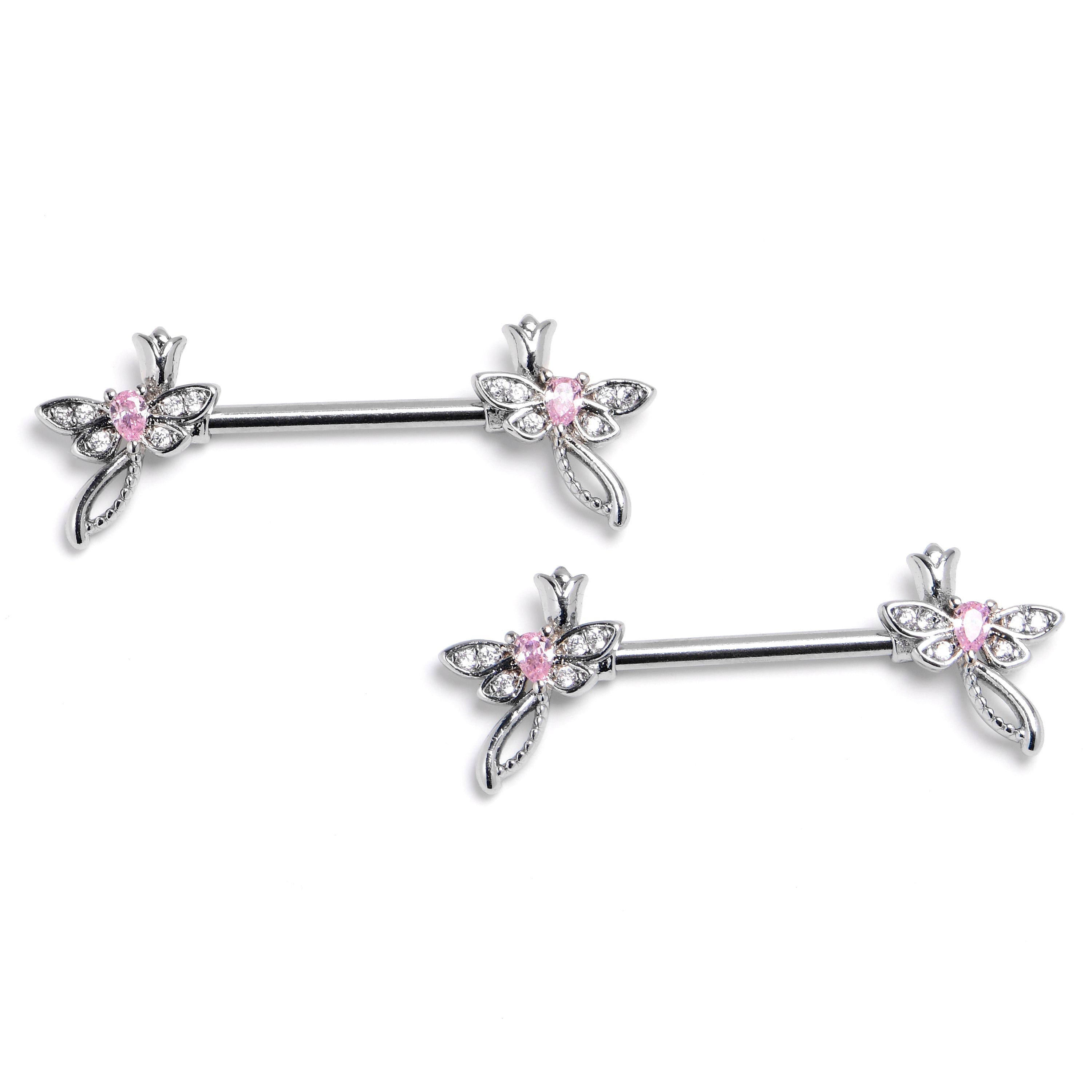 BodyCandy 14G 9/16 Pink Gem Bold Dragonfly Barbell Nipple Ring Set — main product shot