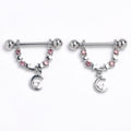 BodyCandy 14G 9/16 Pink Clear Gem Crescent Moon Stars Dangle Nipple Ring Set — main product shot
