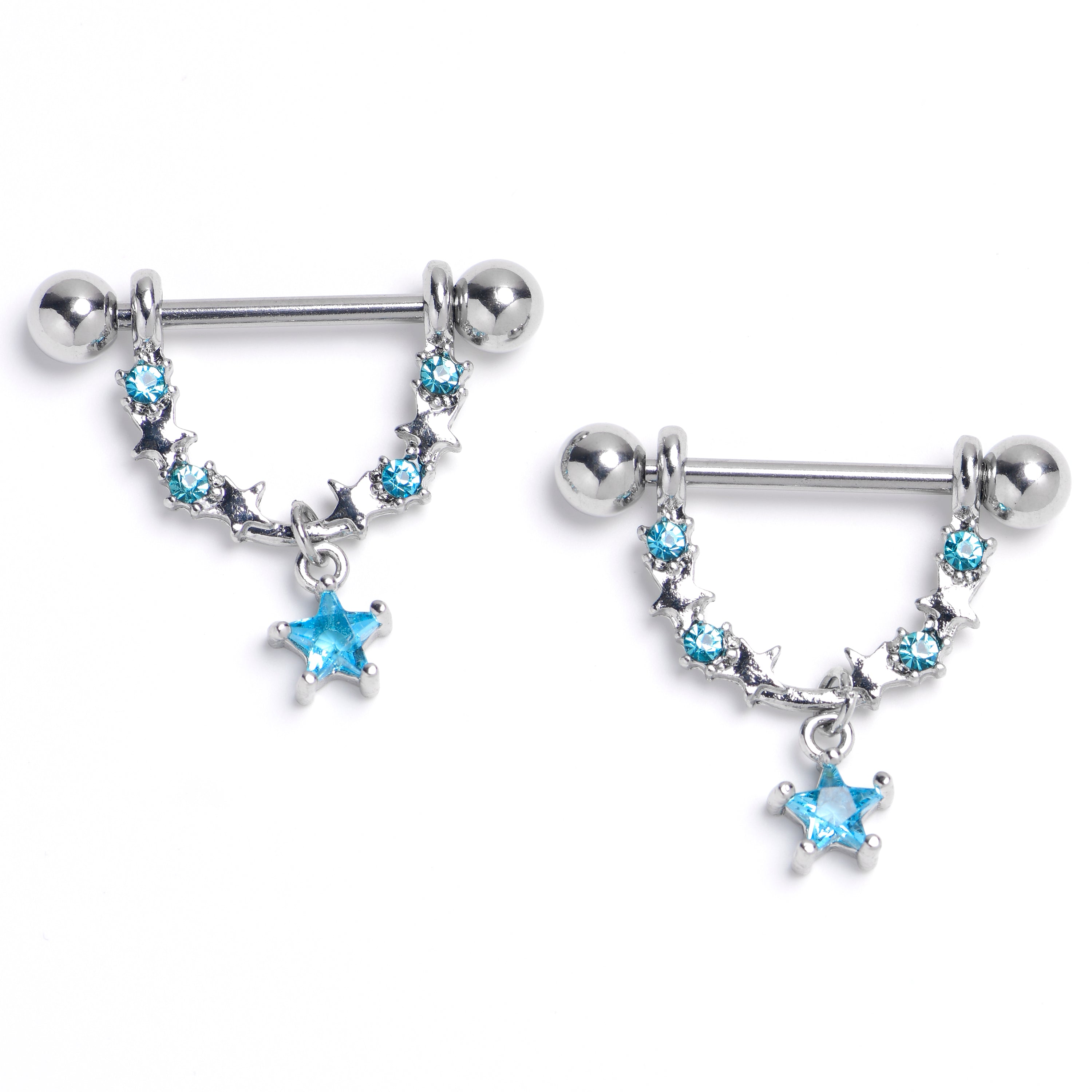 BodyCandy 14G 9/16 Blue Gem All The Stars Dangle Nipple Ring Set — main product shot