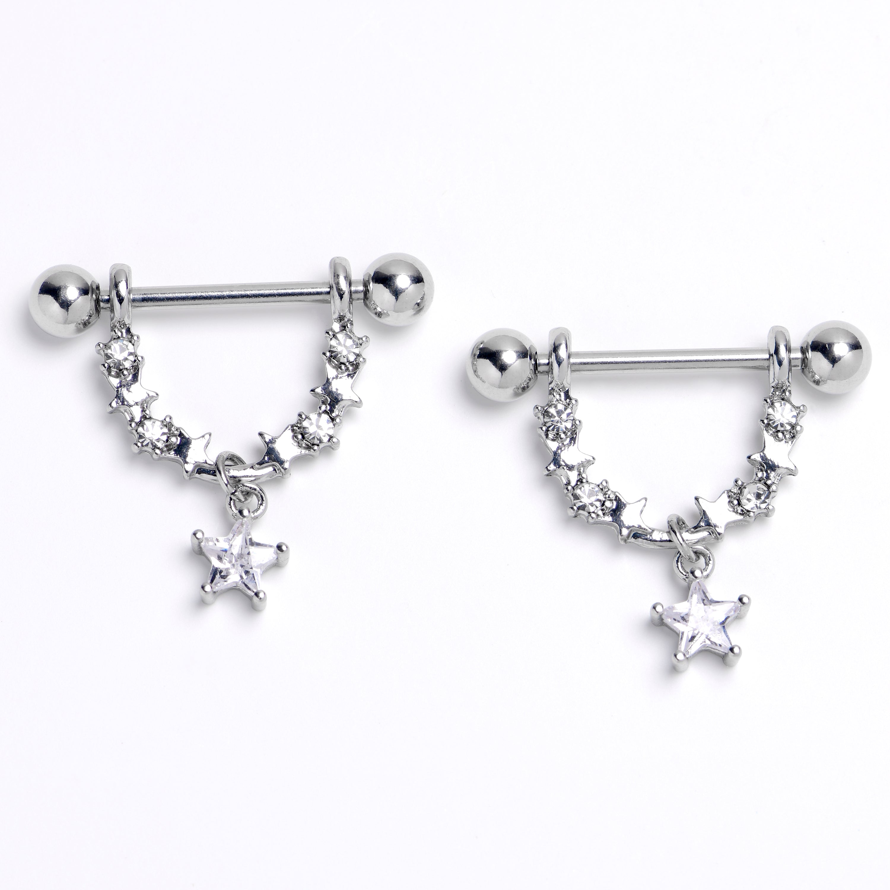 BodyCandy 14G 9/16 Clear Gem All The Stars Dangle Nipple Ring Set — main product shot