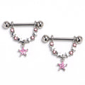 BodyCandy 14G 9/16 Pink Gem Lush Stars Dangle Nipple Ring Set — main product shot
