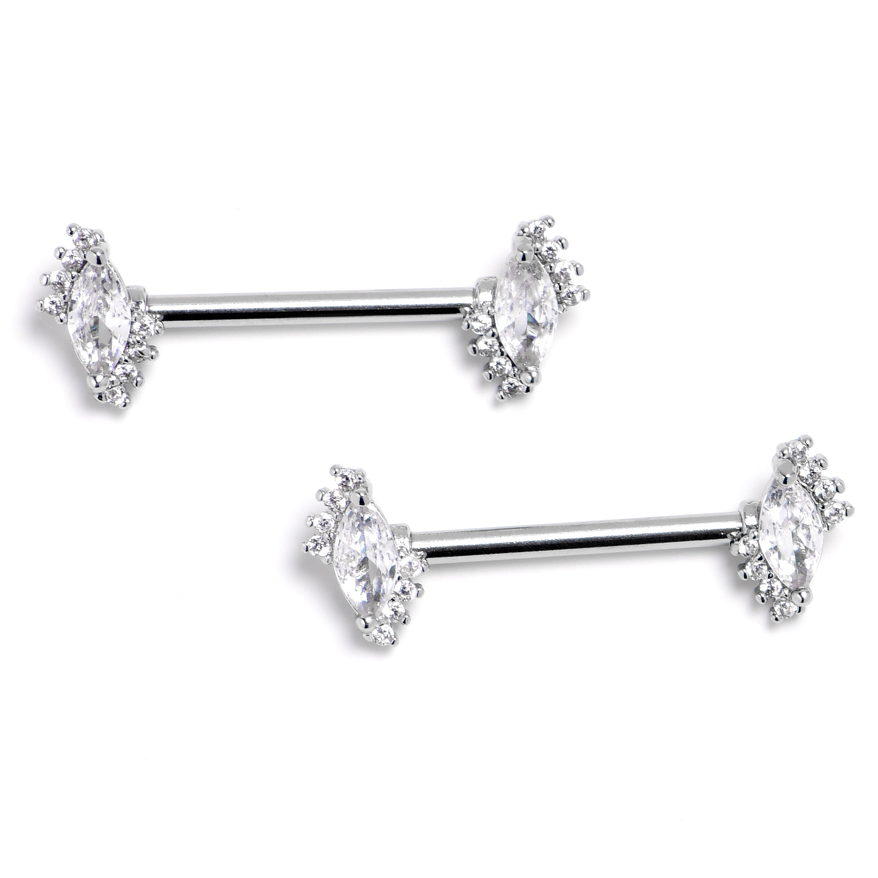 BodyCandy 14G 9/16 Clear Gem Firey Drop Barbell Nipple Ring Set — main product shot
