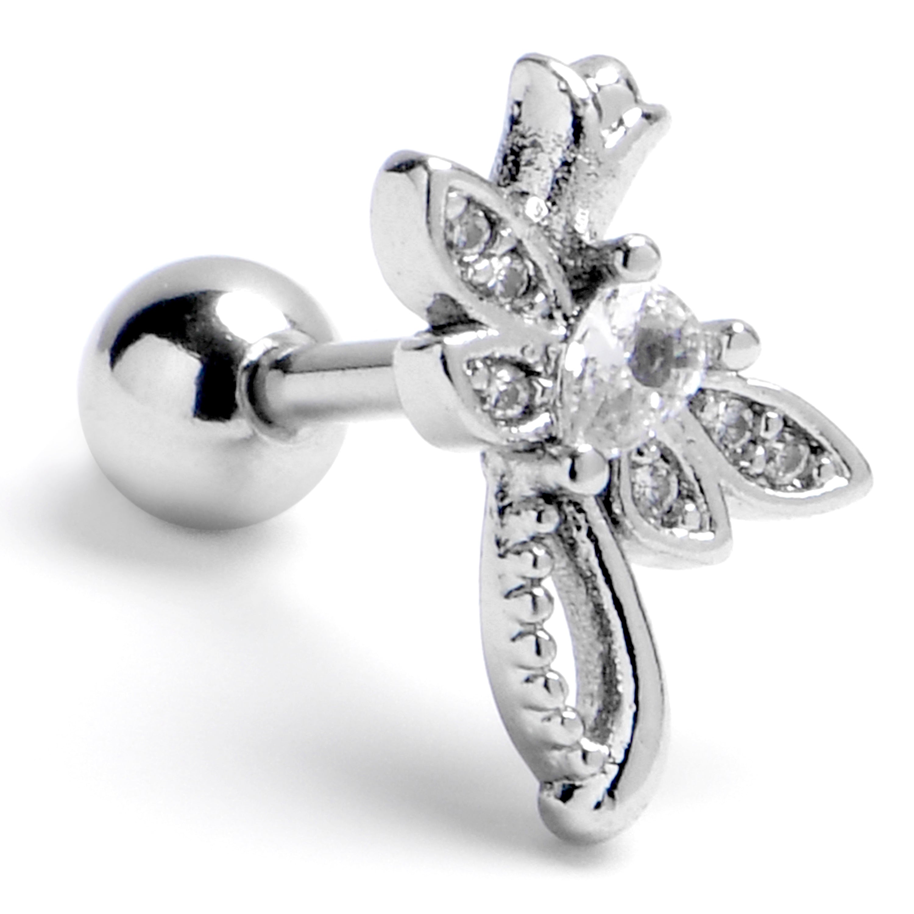 BodyCandy 16G 1/4 Clear Gem Bold Dragonfly Cartilage Tragus Earring — main product shot