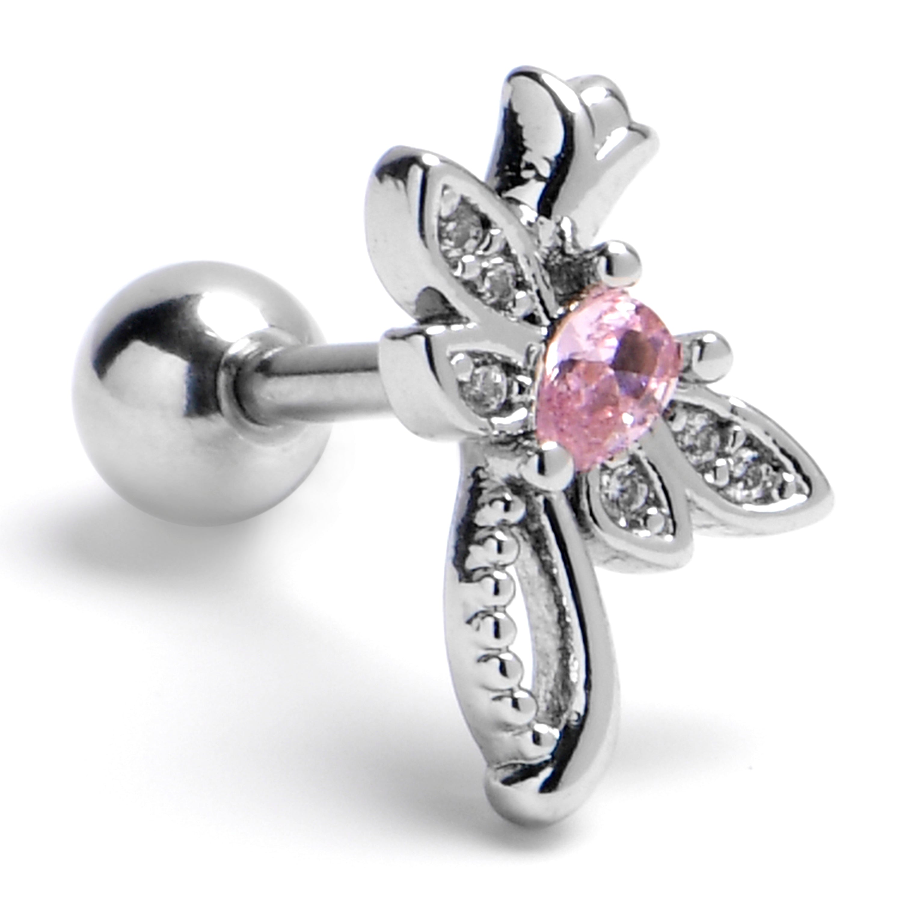 BodyCandy 16G 1/4 Pink Gem Bold Dragonfly Cartilage Tragus Earring — main product shot
