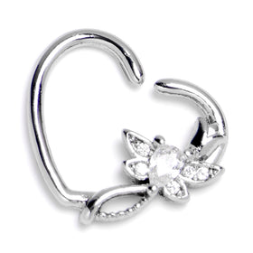 16G 3/8 Clear Gem Bold Dragonfly Heart Left Side Cartilage Earring