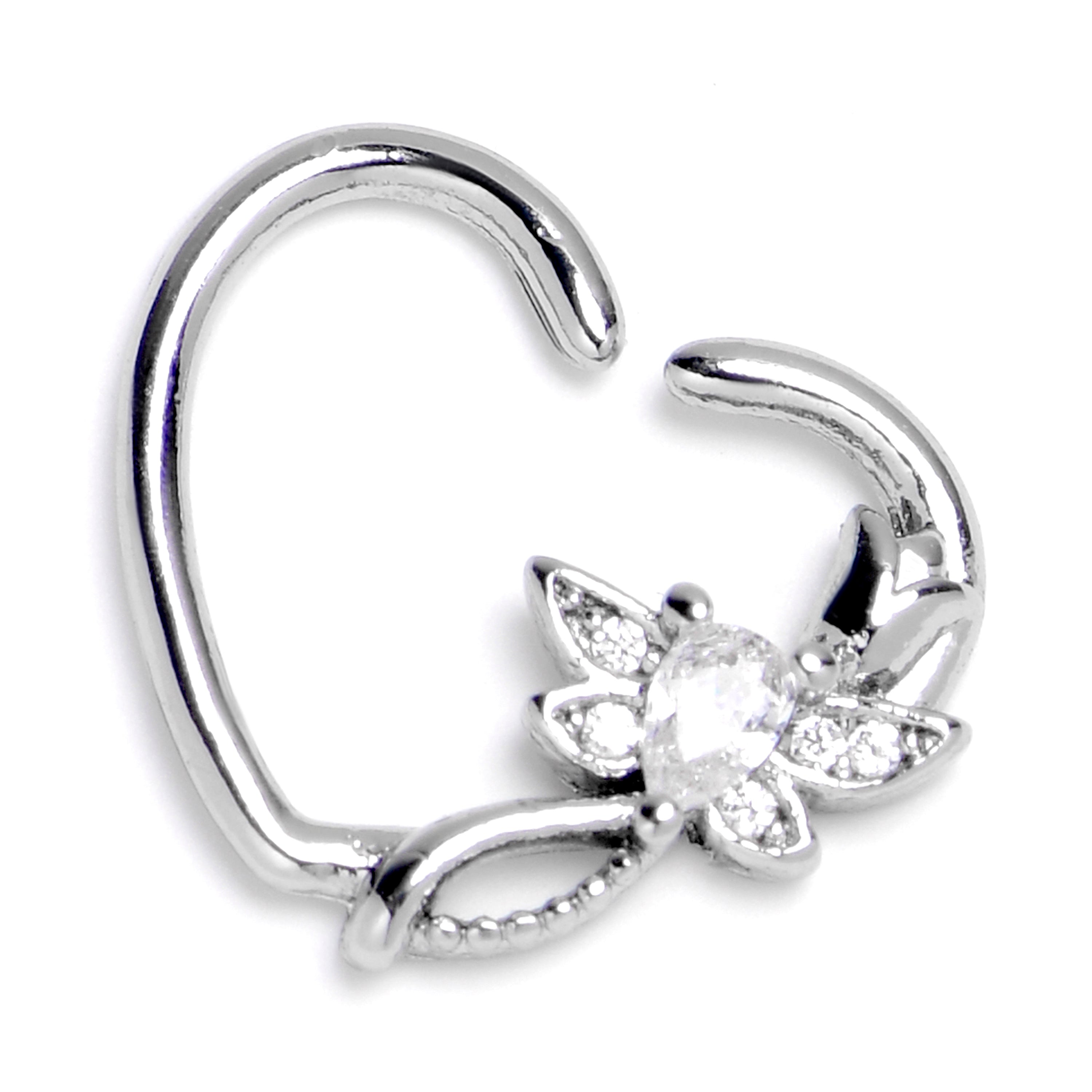 BodyCandy 16G 3/8 Clear Gem Bold Dragonfly Heart Left Side Cartilage Earring — main product shot