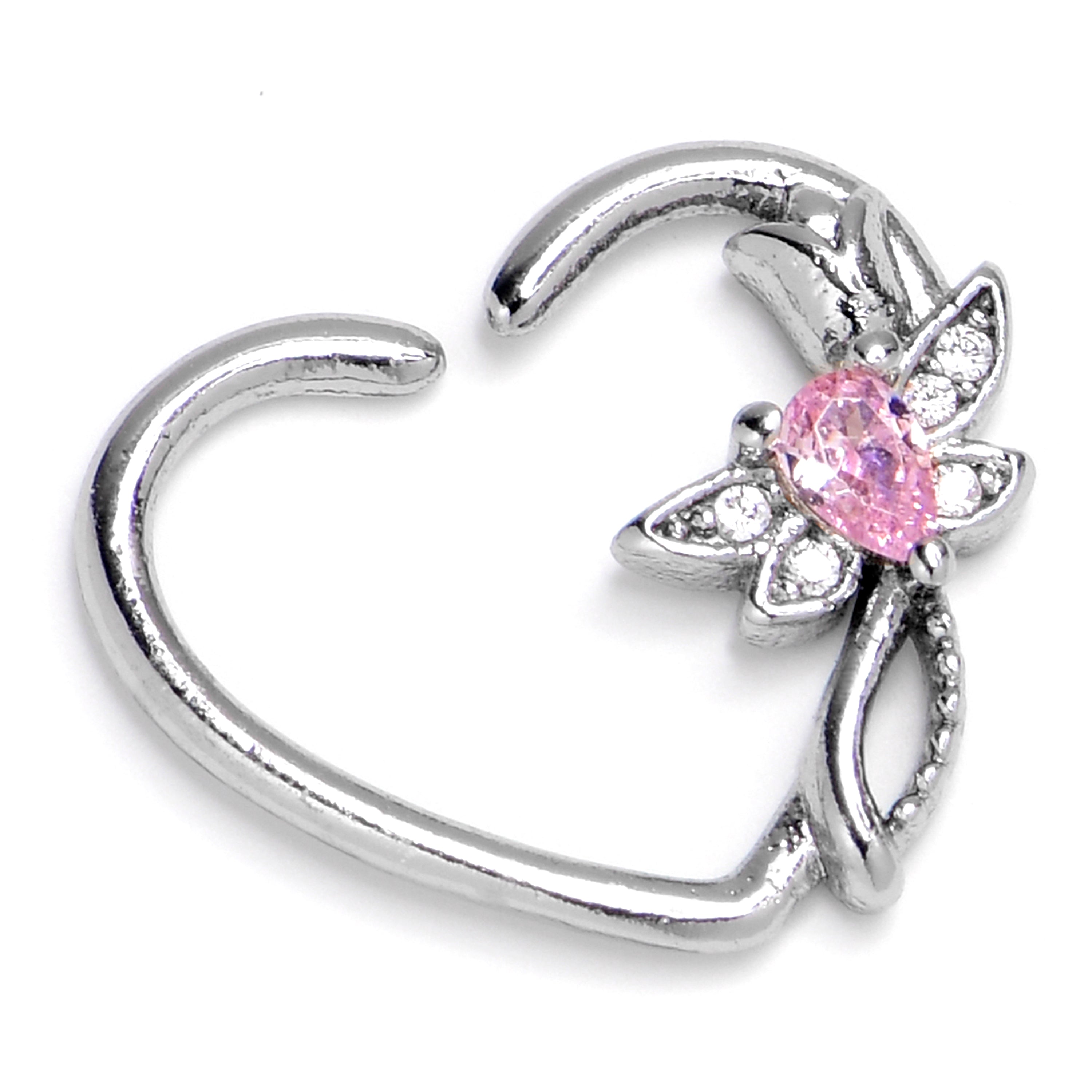 BodyCandy 16G 3/8 Pink Gem Bold Dragonfly Heart Left Side Cartilage Earring — main product shot