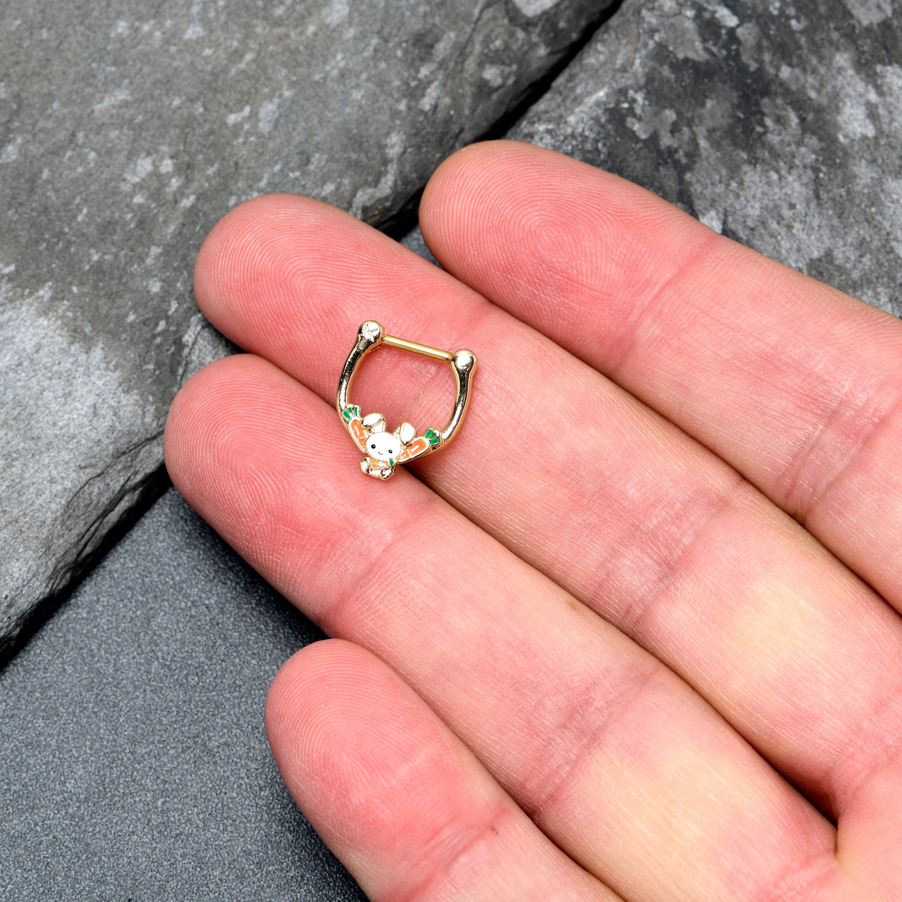 BodyCandy 16G 5/16 Gold Tone Cutie Easter Bunny Cartilage Clicker — lifestyle context