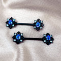 BodyCandy 14G 9/16 Blue Gem Black Filigree Rhombus Barbell Nipple Ring Set — main product shot