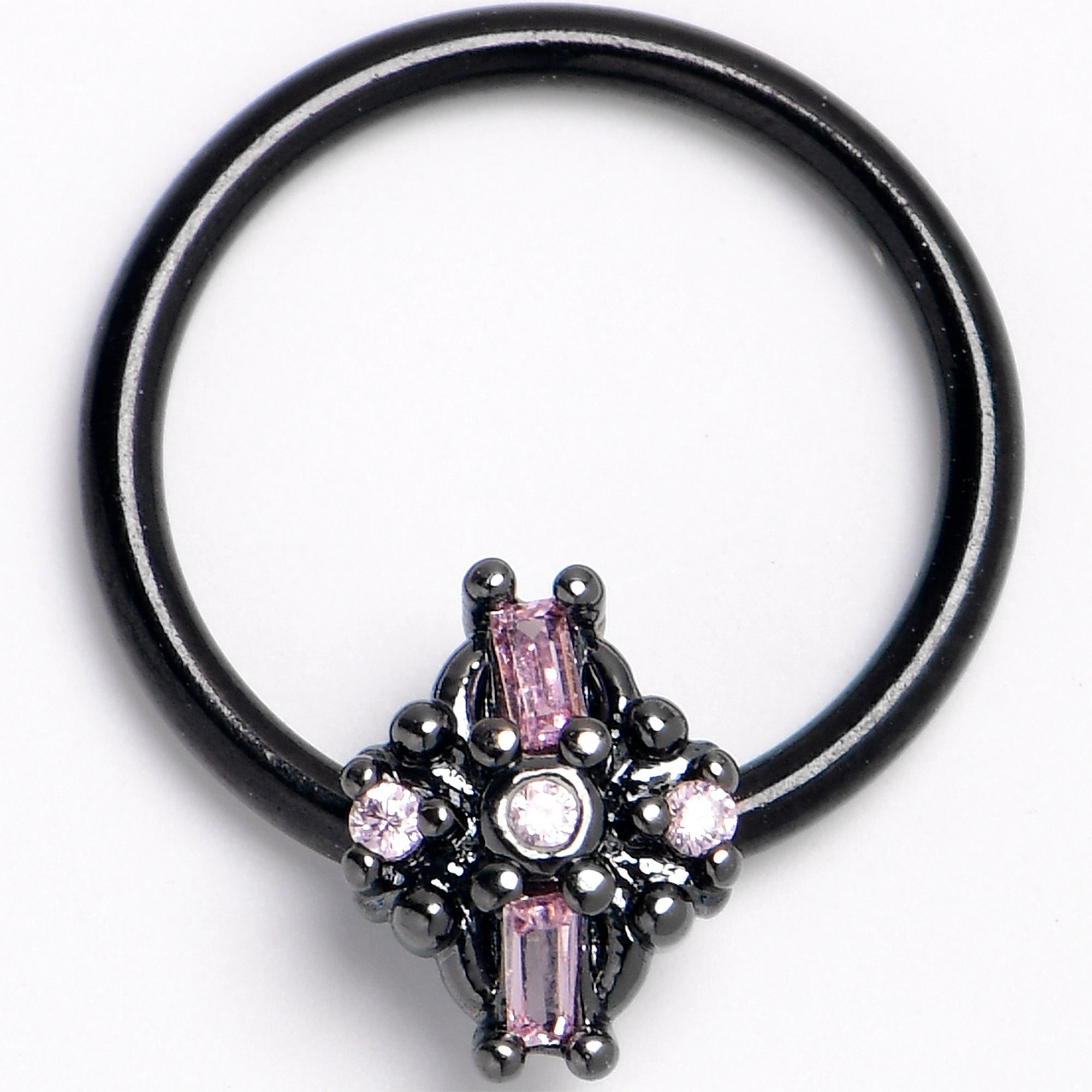 BodyCandy 16G 3/8 Pink Gem Black Opulent Cross BCR Captive Ring — main product shot
