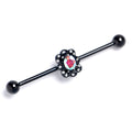 BodyCandy 14G Black Filigree Fabulous Red Dangle Industrial Barbell 38mm — main product shot