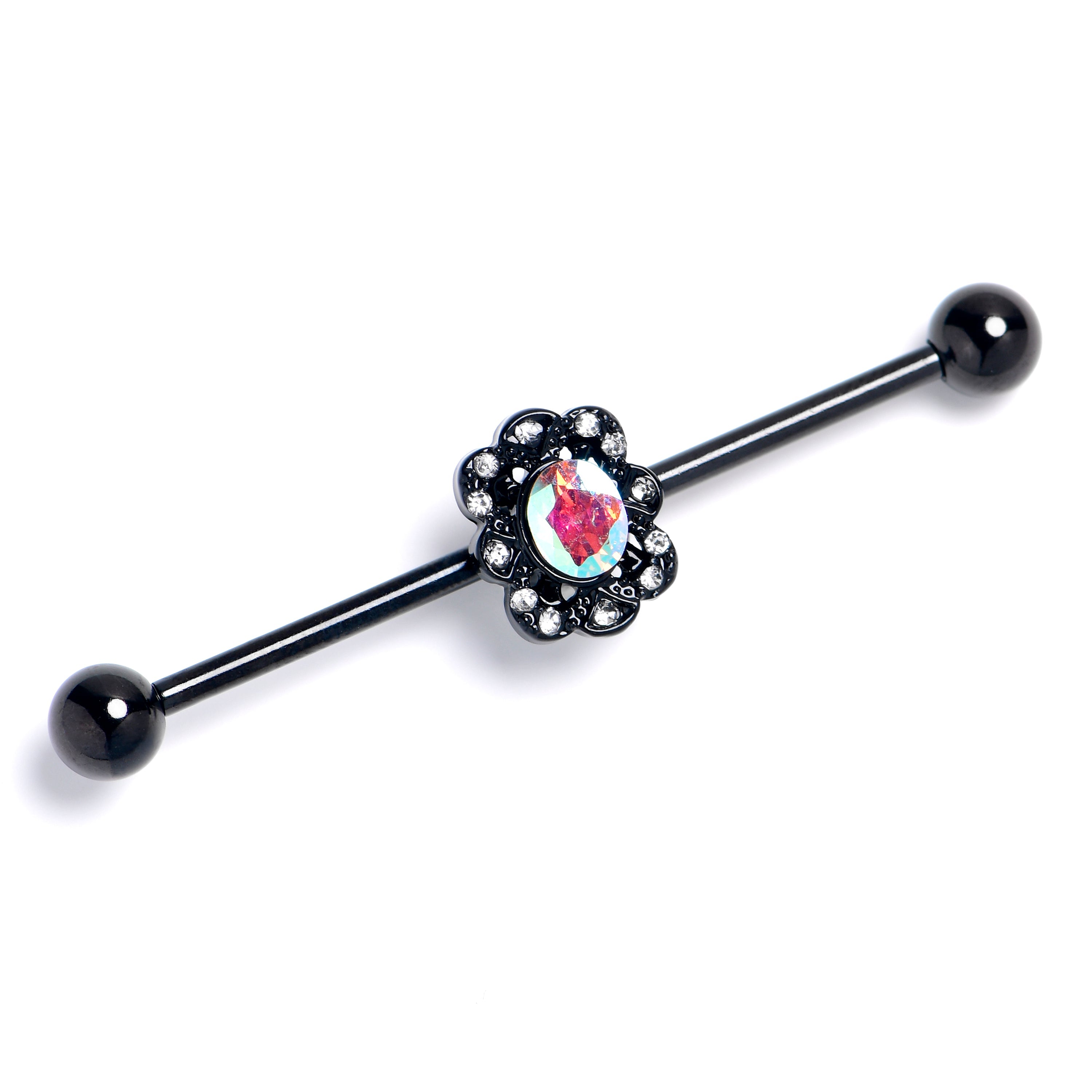 BodyCandy 14G Black Filigree Fabulous Red Dangle Industrial Barbell 38mm — main product shot