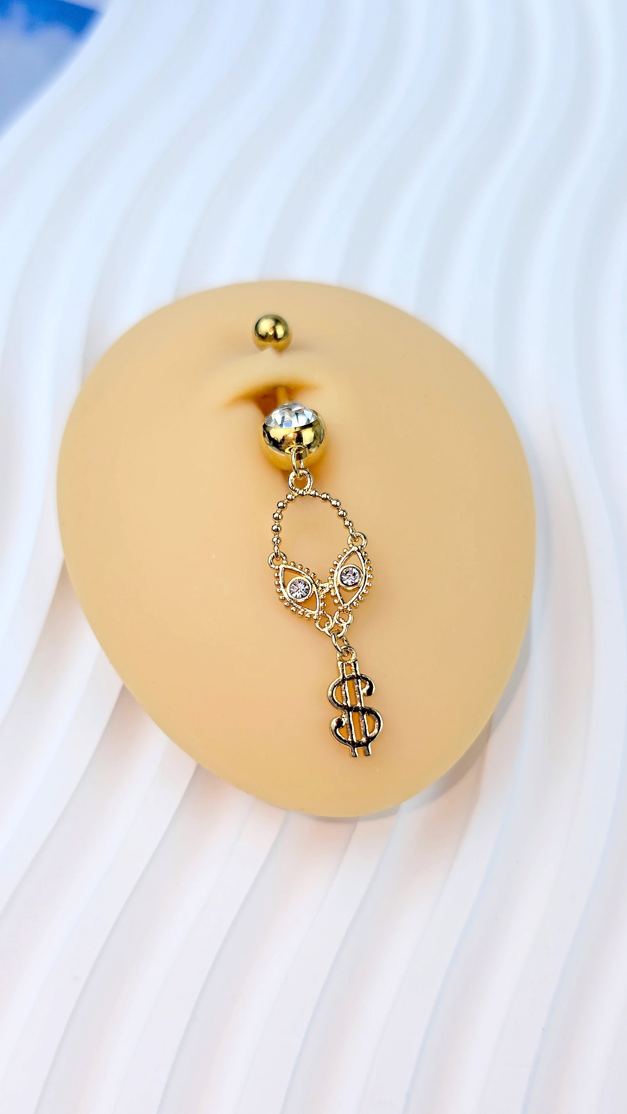 BodyCandy Clear Gem Gold Tone Seeing Money Dangle Belly Ring — main product shot