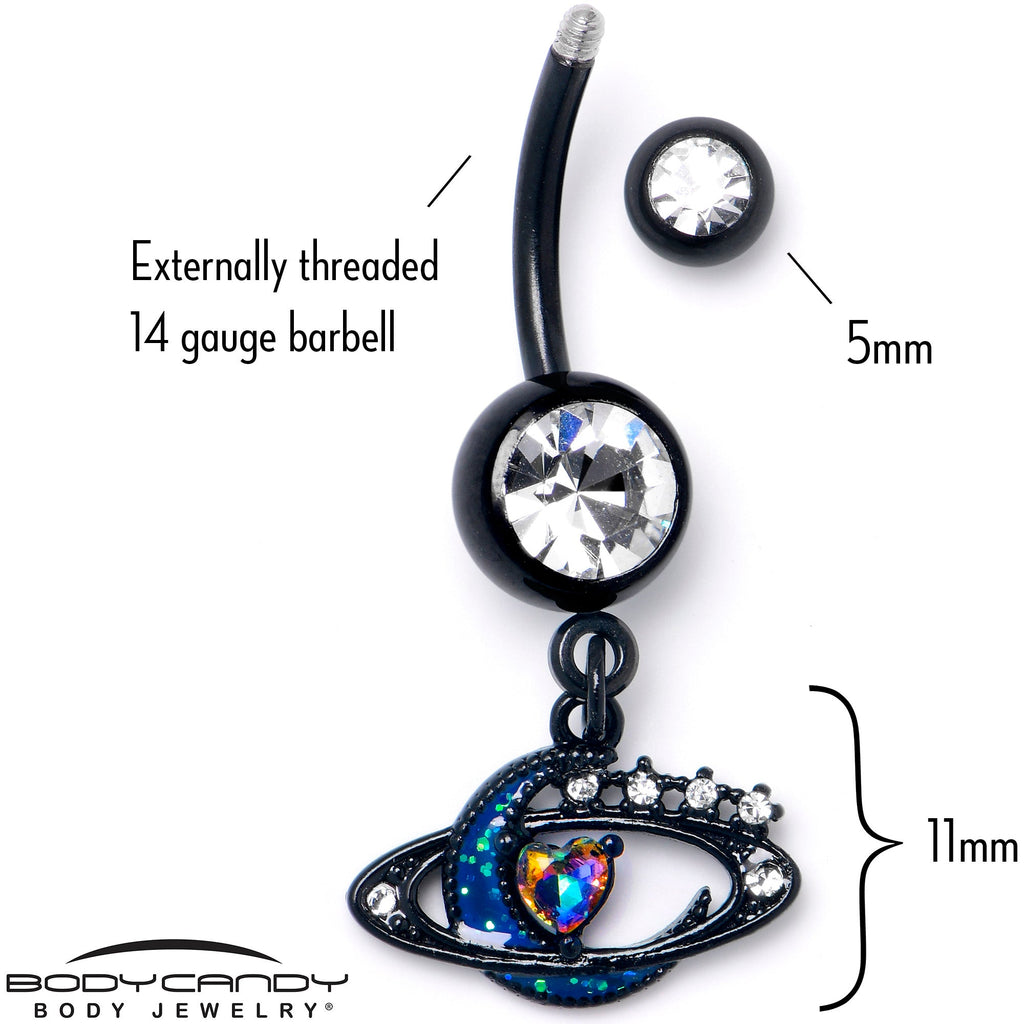 BodyCandy Aurora Clear Gem Black Saturn Space Moon Dangle Belly Ring — lifestyle context