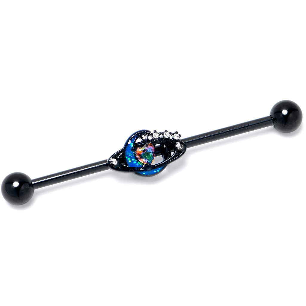 BodyCandy 14G Aurora Gem Black Saturn Space Moon Industrial Barbell 38mm — main product shot
