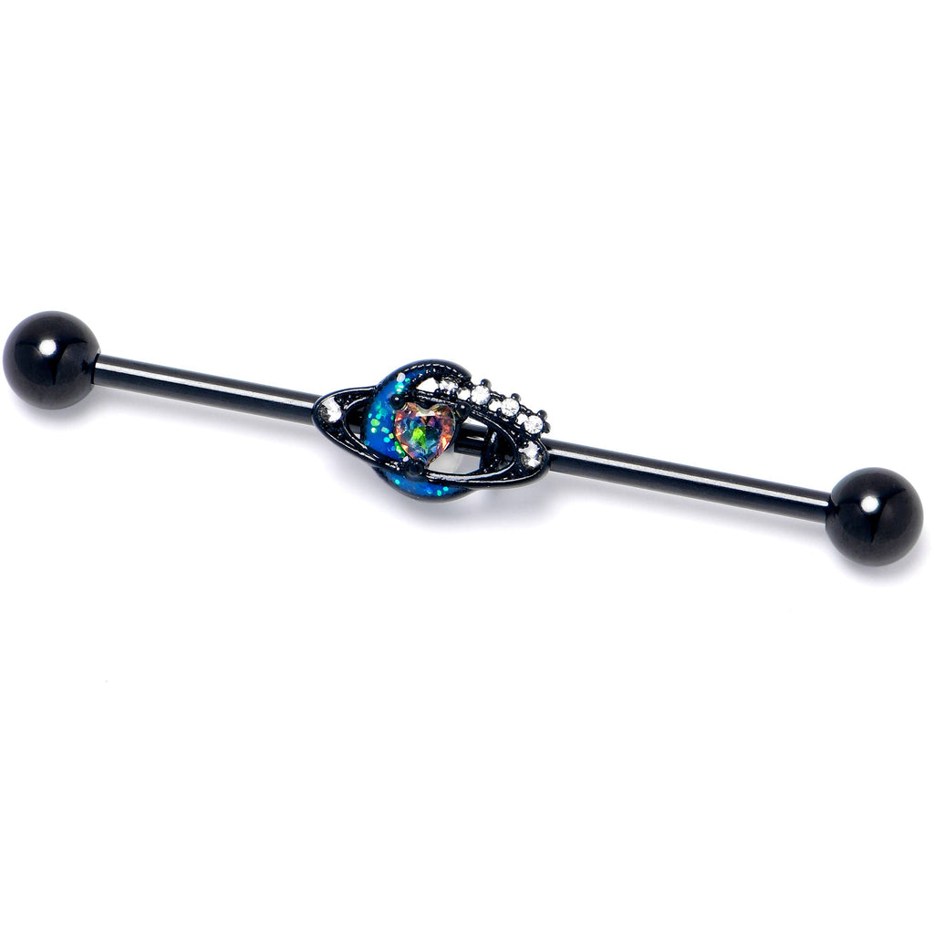 BodyCandy 14G Aurora Gem Black Saturn Space Moon Industrial Barbell 38mm — lifestyle context