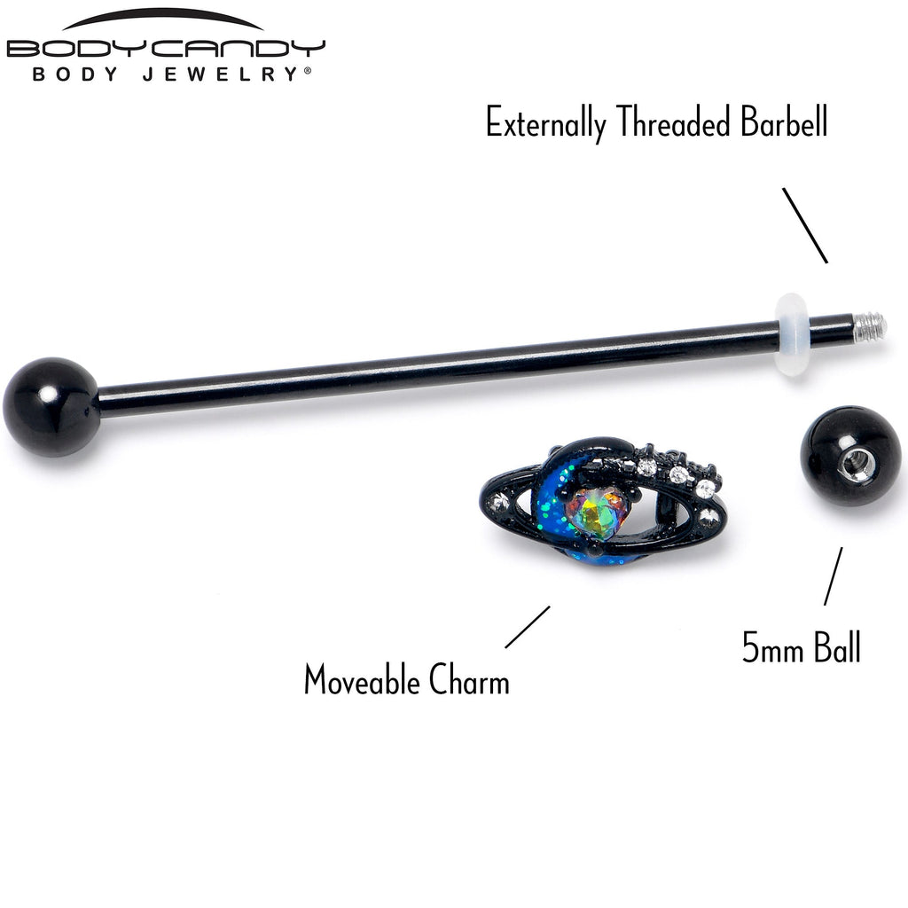 BodyCandy 14G Aurora Gem Black Saturn Space Moon Industrial Barbell 38mm — back view