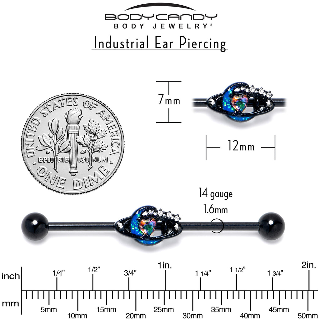 BodyCandy 14G Aurora Gem Black Saturn Space Moon Industrial Barbell 38mm — alternative angle