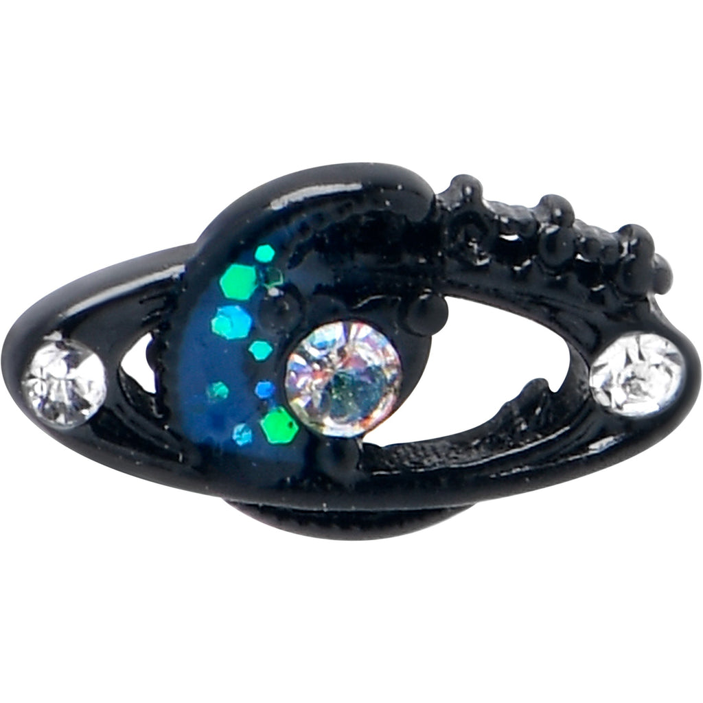 BodyCandy 16G 5/16 Aurora Gem Black Saturn Space Moon Labret Monroe Tragus — detail close-up