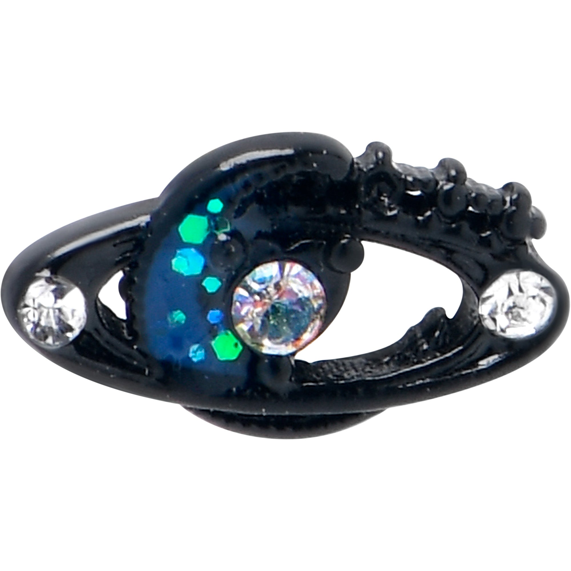 BodyCandy 16G 5/16 Aurora Gem Black Saturn Space Moon Labret Monroe Tragus — detail close-up