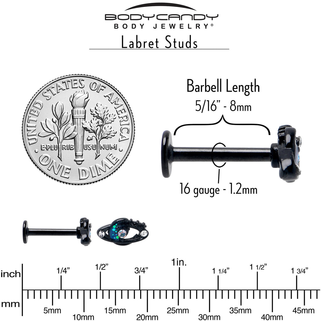BodyCandy 16G 5/16 Aurora Gem Black Saturn Space Moon Labret Monroe Tragus — alternative angle