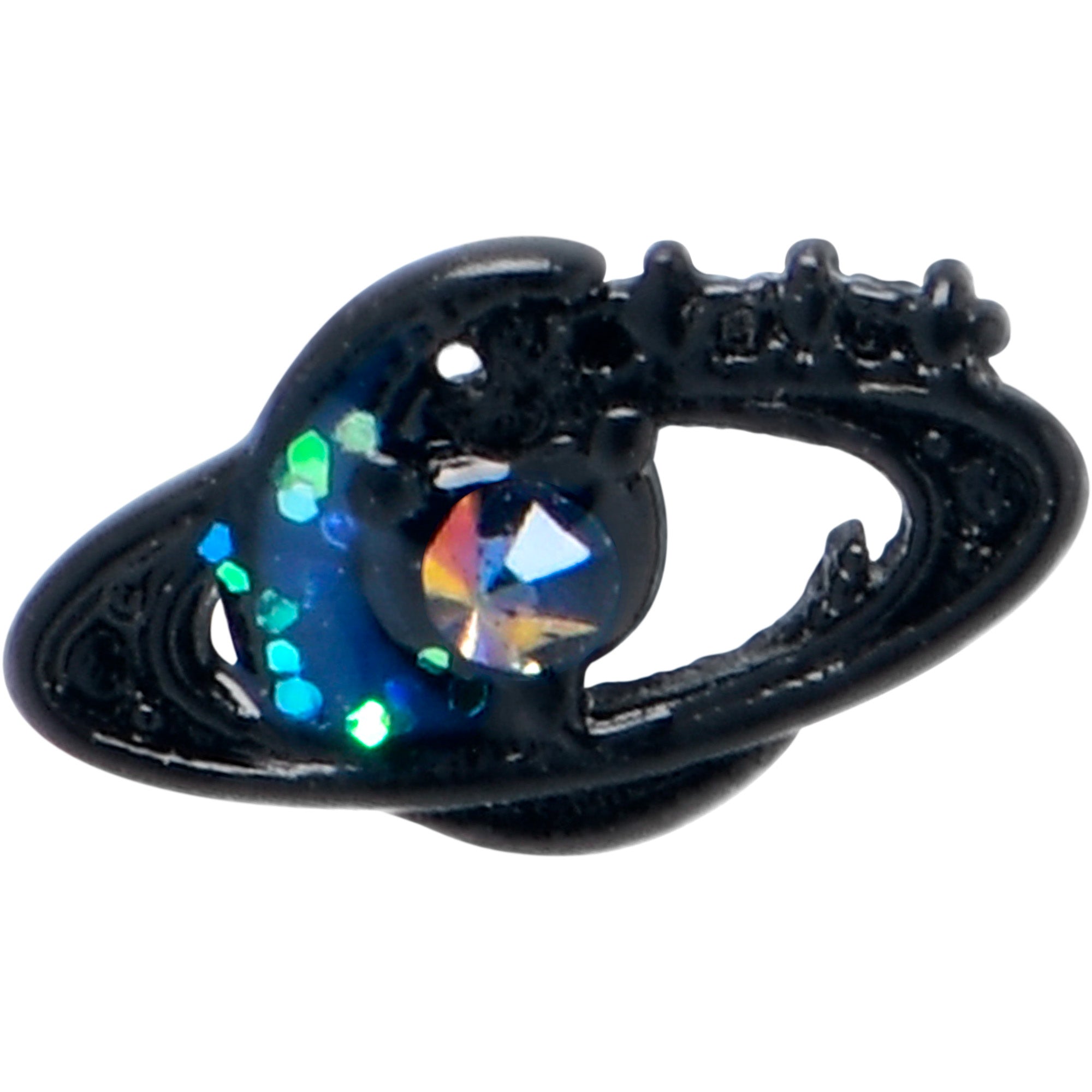 BodyCandy 20G 7mm Aurora Gem Black Saturn Space Moon Nose Bone — detail close-up