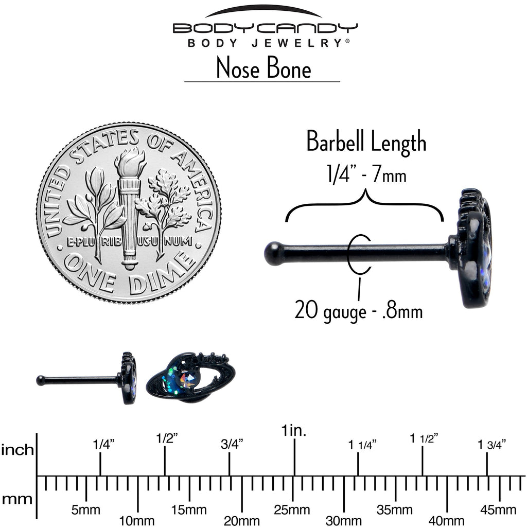 BodyCandy 20G 7mm Aurora Gem Black Saturn Space Moon Nose Bone — back view
