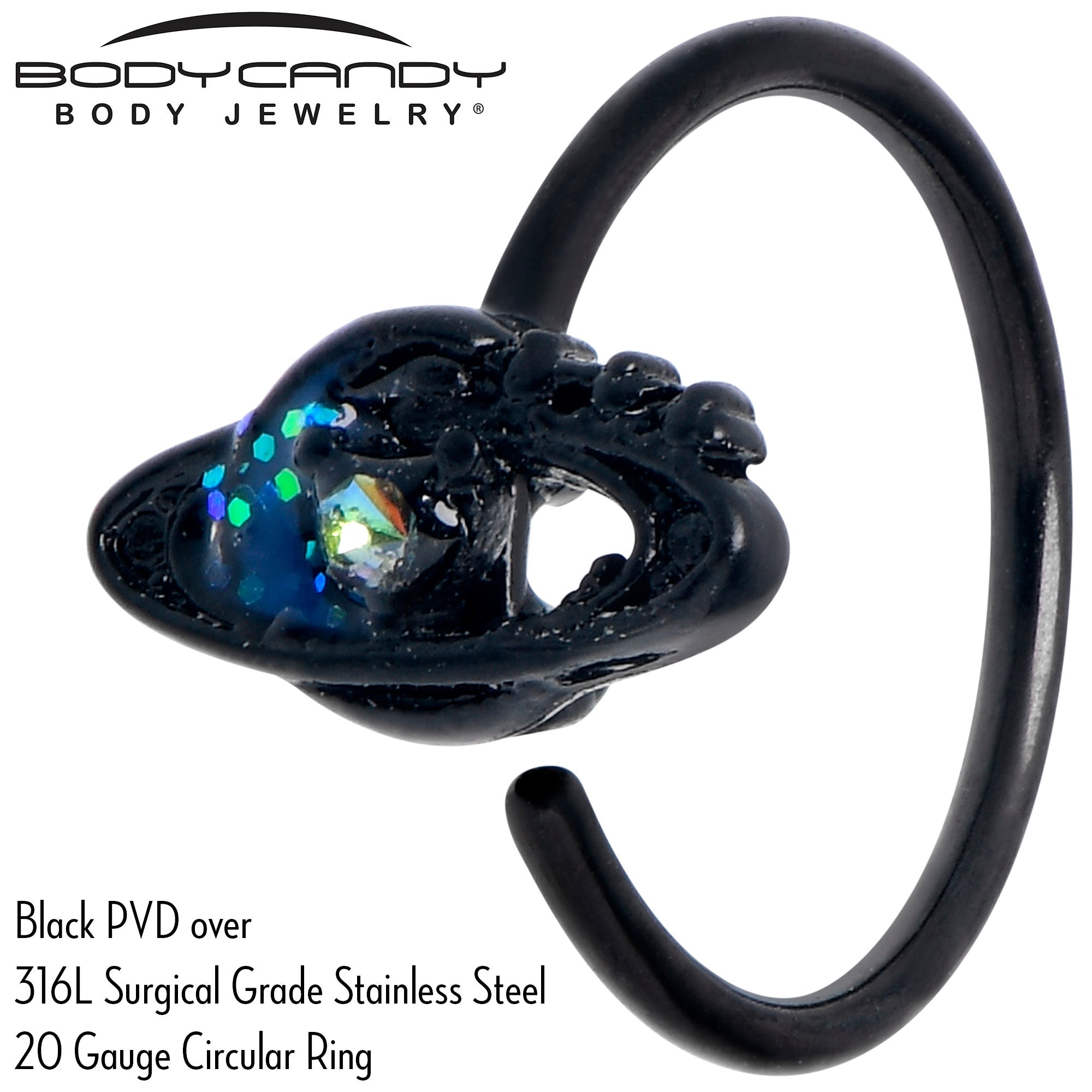 BodyCandy 20G 5/16 Aurora Gem Black Saturn Space Moon Nose Hoop — lifestyle context