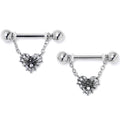 BodyCandy 14G 9/16 Clear CZ Gem Heart of Spider Chain Dangle Nipple Ring Set — main product shot