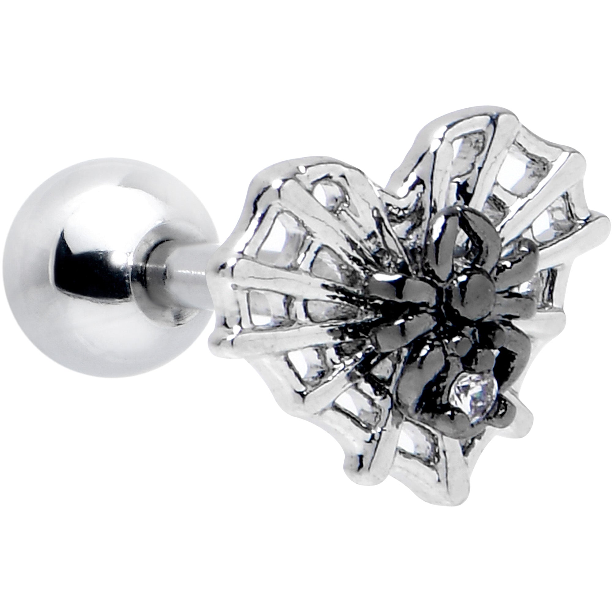 BodyCandy 16G 1/4 Clear CZ Gem Heart of Spider Cartilage Tragus Earring — main product shot