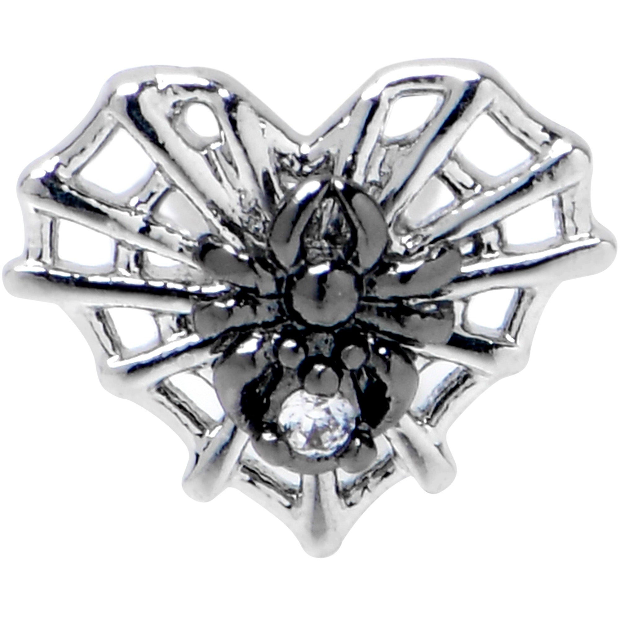 BodyCandy 16G 1/4 Clear CZ Gem Heart of Spider Cartilage Tragus Earring — detail close-up