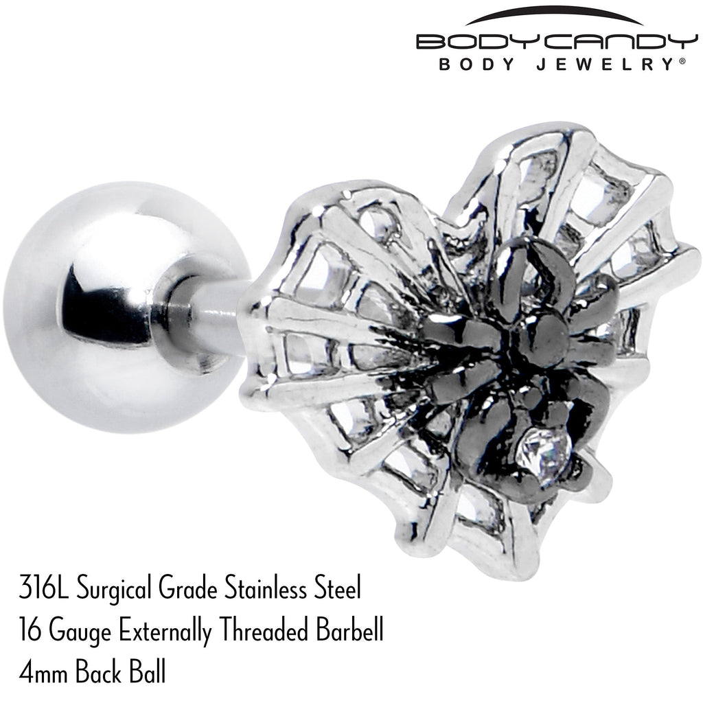 BodyCandy 16G 1/4 Clear CZ Gem Heart of Spider Cartilage Tragus Earring — side view