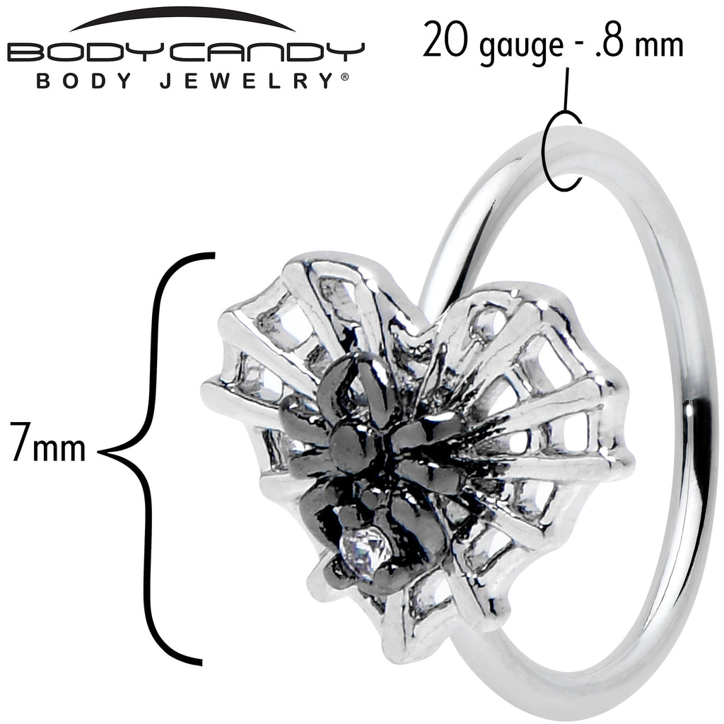 BodyCandy 20G 5/16 Clear CZ Gem Heart of Spider Nose Hoop — side view