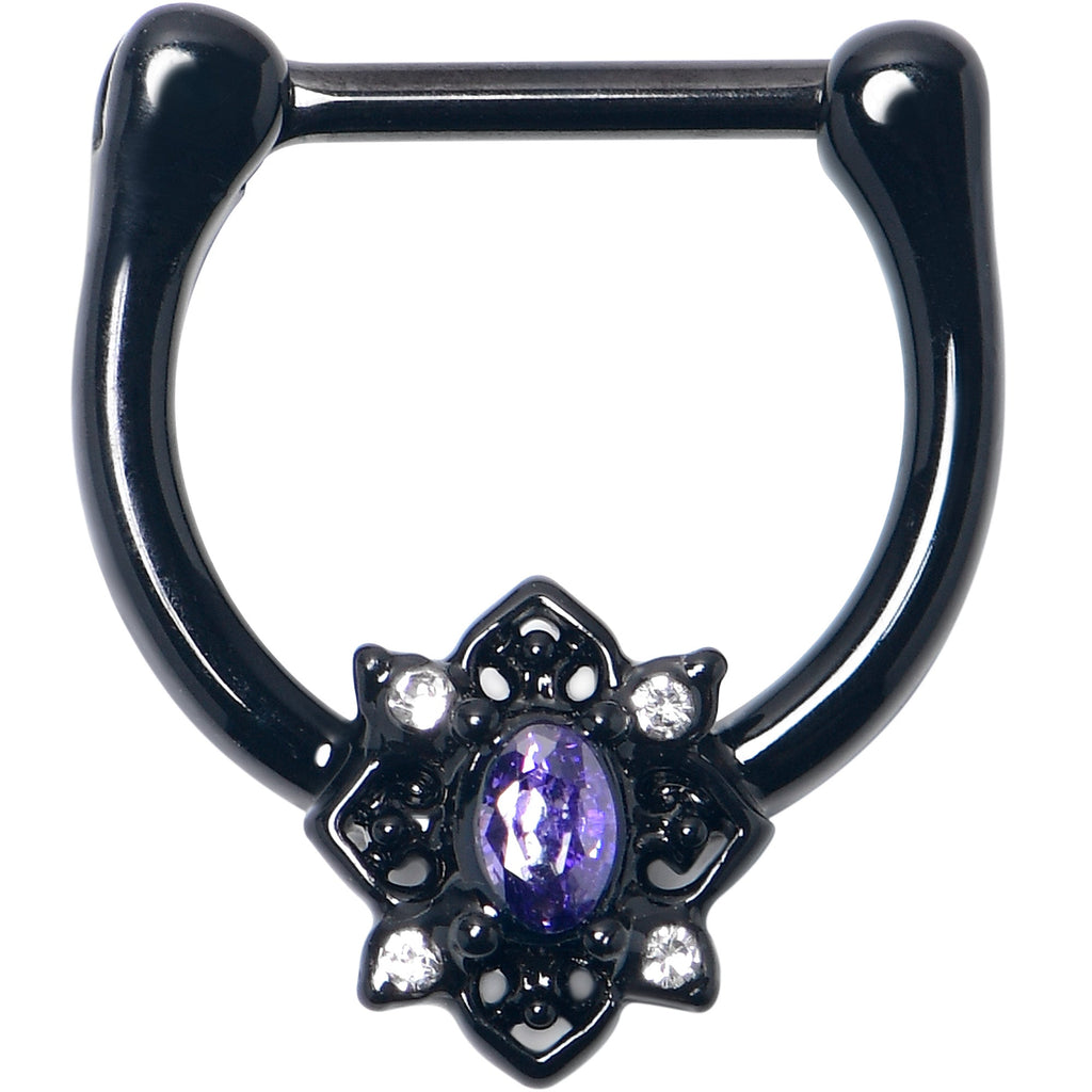 BodyCandy 16G 5/16 Purple Gem Black Scrolling Hearts Cartilage Clicker — main product shot