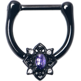 16G 5/16 Purple Gem Black Scrolling Hearts Cartilage Clicker