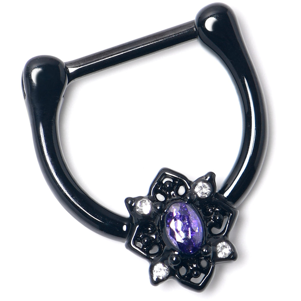 BodyCandy 16G 5/16 Purple Gem Black Scrolling Hearts Cartilage Clicker — lifestyle context
