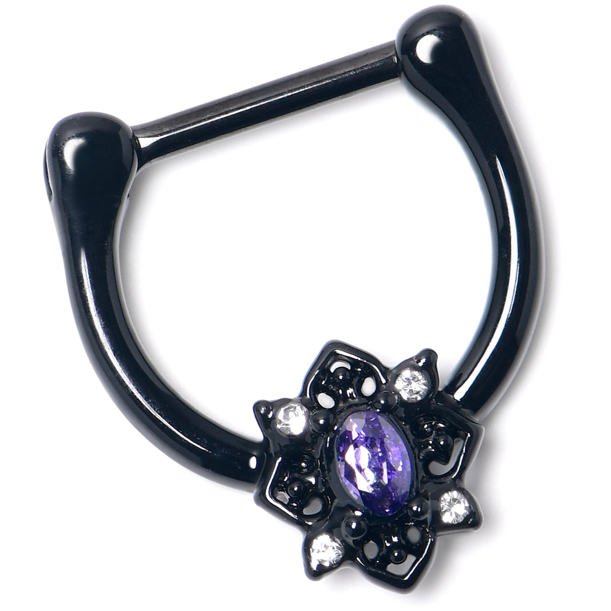 BodyCandy 16G 5/16 Purple Gem Black Scrolling Hearts Cartilage Clicker — lifestyle context
