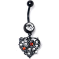 BodyCandy Clear Red CZ Gem Black Heart Floral Dangle Belly Ring — main product shot